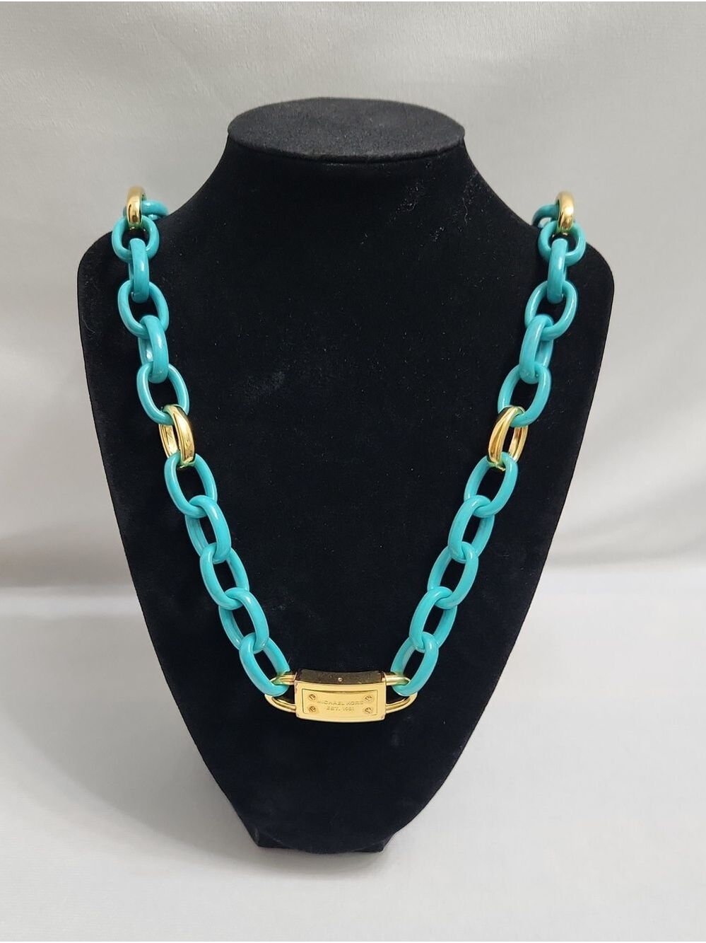 Michael Kors Turquoise Chain-Link Necklace with Gold Accents